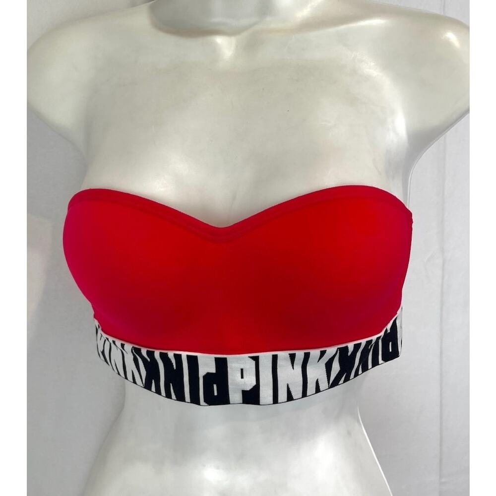 PINK Victorias Secret Size S Cool and Comfy Bandeau Bra Strapless Padded Red